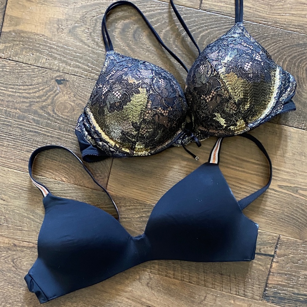 Victoria's Secret Black and Gold Lace Bra bundle